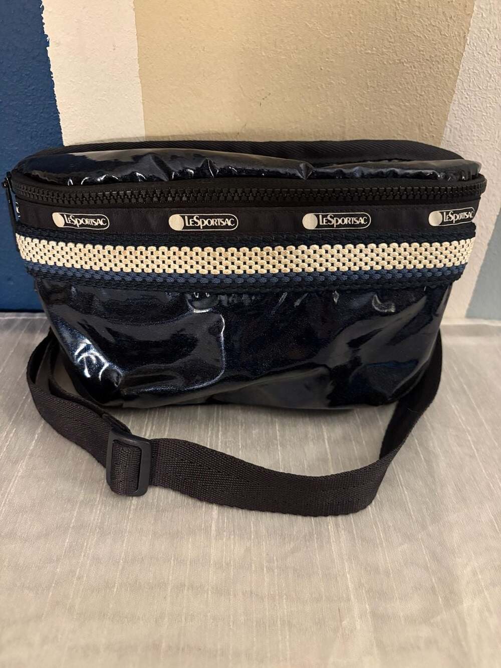 LeSportsac Navy Blue Patent Quilted Knit Waist Belt Bag